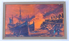 BILL HAWKES - MIXED MEDIA & OIL ON BOARD PAINTING