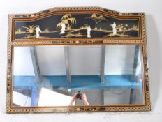 CONTEMPORARY CHINOISERIE LACQUER & GILT OVER MANTEL MIRROR