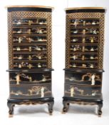 PAIR OF CHINOISERIE MODERN LACQUER & GILT VANITY CHEST OF DRAWERS