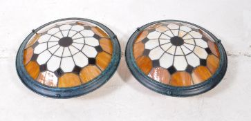 PAIR OF LEADED TIFFANY STYLE RESIN GLASS CEILING PENDENT LIGHTS