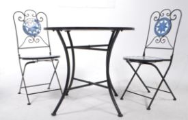 20TH CENTURY MOSAIC TOP PATIO GARDEN TABLE & TWO CHAIRS