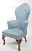 GEORGE III 19TH CENTURY ARMORIAL MANNER LADIES LIBRARY ARMCHAIR