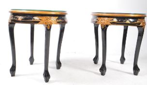 PAIR OF MODERN CHINOISERIE BLACK LACQUER & GILT OCCASIONAL TABLES