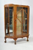 ART DECO STYLE WALNUT DEMI LUNE DISPLAY CABINET VITRINE