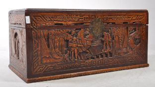 MID CENTURY CHINESE CARVED CAMPHOR WOOD BLANKET BOX CHEST