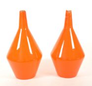 BRITISH MODERN DESIGN - PAIR OF ORANGE GLASS SKITTLE CEILING SHADES