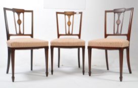 THREE EDWARDIAN MAHOGANY INLAID DINING CHAIRS