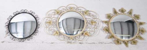 THREE 20TH CENTURY CIRCULAR CONVEX MIRRORS WITH TOLEWARE FRAMES