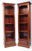 PAIR OF MODERN OPEN WINDOW HARDWOOD PEDESTAL BOOKCASES