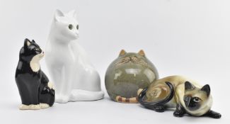 FOUR VINTAGE 20TH CENTURY CERAMIC POTTERY CAT FIGURINES
