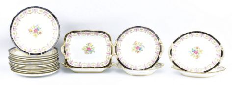 CAULDON WARE - COLLECTION OF MID CENTURY COBALT & GILT PORCELAIN PLATES & PLATTERS