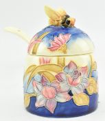 OLD TUPTON WARE - HAND PAINTED CERAMIC LIDDED HONEY POT WITH SPOON AFTER MOORCROFT