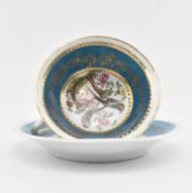 EARLY 19TH CENTURY SEVRES STYLE TURQUOISE TEACUP & SAUCER