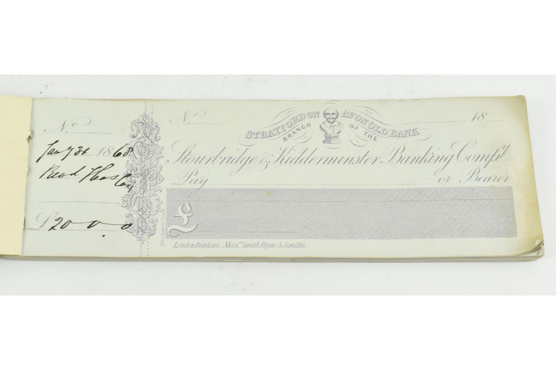 STOURBRIDGE & KIDDERMINSTER BANKING COMPANY MID 19TH CENTURY MAJ. UNUSED CHEQUEBOOK - Image 2 of 5