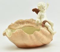 19TH CENTURY VICTORIAN PORCELAIN CHERUB SAT ATOP SEA SHELL