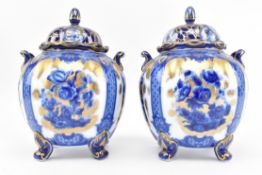 ROSELLE & CO. - PAIR OF 20TH CENTURY BLUE & WHITE LIDDED POTS