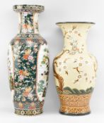TWO LARGE 20TH CENTURY DECORATIVE FLOOR STANDING CHINESE CERAMIC ENAMELLED VASES