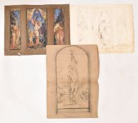 A. E. BORTHWICK (1871-1955) - THREE PASTEL & WATERCOLOUR TRIPTYCH STUDIES