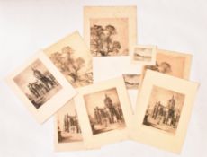 A. E. BORTHWICK (1871-1955) - COLLECTION OF APPROX NINE ETCHINGS ON PAPER WATERCOLOURS
