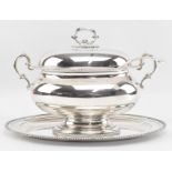 MAPPIN & WEBB - EARLY 20TH CENTURY PRINCESS PLATE EPNS SILVER PLATED SOUP TUREEN, STAND & SPOON