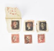 THREE PENNY BLACK STAMPS & THREE PENNY RED STAMPS, ALL FRANKED
