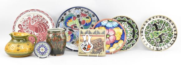 COLLECTION OF VINTAGE CERAMIC PLATES T/W A TILE, VASE AND JUG - NINE TOTAL