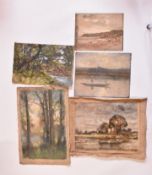 A. E. BORTHWICK (1871-1955) - FIVE EN PLEIN AIR OIL ON LOOSE CANVAS PAINTINGS