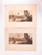 A. E. BORTHWICK (1871-1955) - FOUR ETCHING ON PAPER PAINTINGS OF TOWN SQUARE