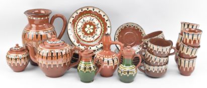 VINTAGE MID CENTURY BULGARIAN MARBLED TERRACOTTA CERAMIC TEA SERVICE