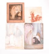 A. E. BORTHWICK (1871-1955) - FOUR PAINTINGS INCL. GOUACHE ON GLASS