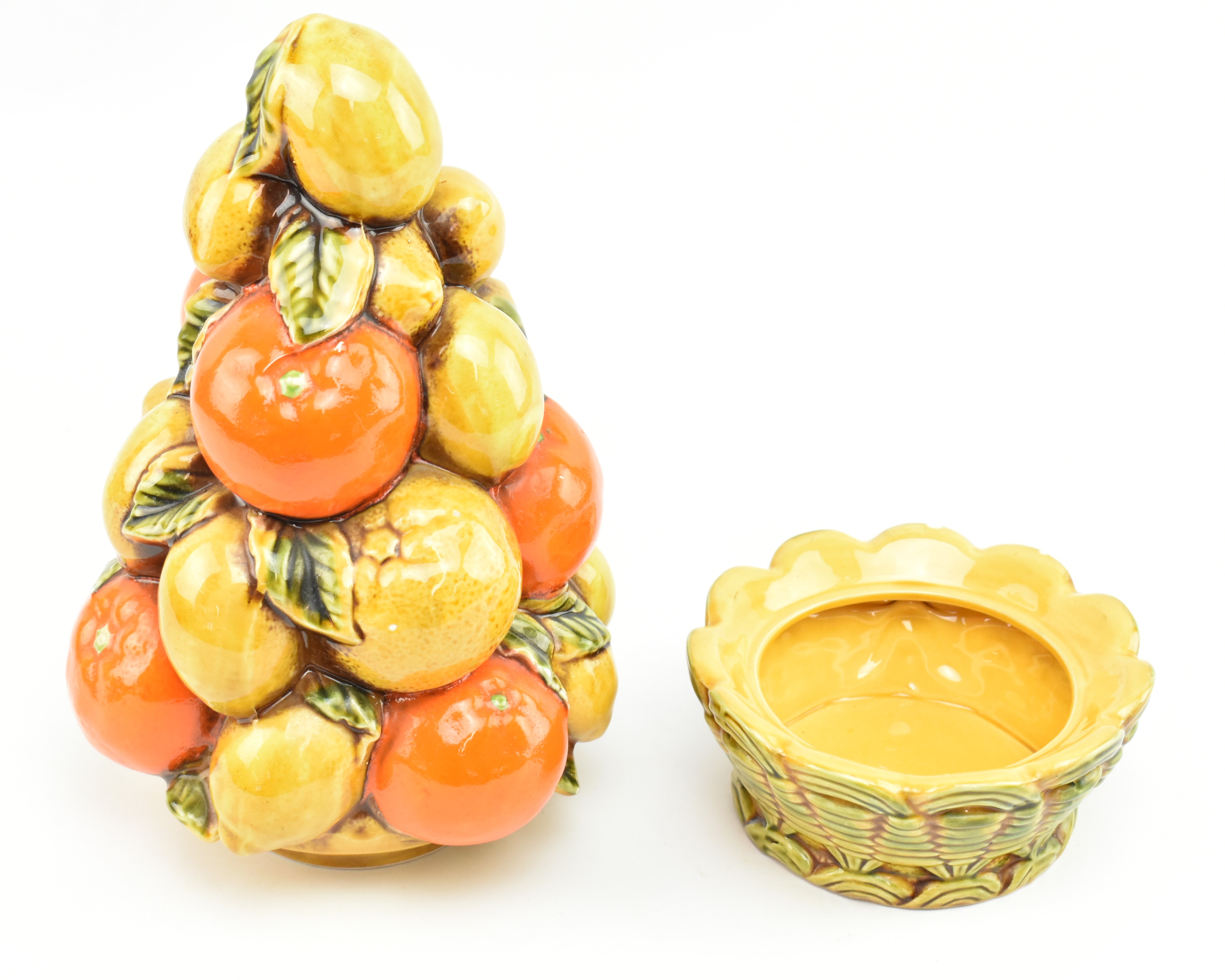 VINTAGE MID CENTURY CONTINENTAL MAJOLICA FRUIT DISPLAY CENTREPIECE VASE BOWL - Image 5 of 6
