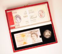 ROYAL MINT & BANK OF ENGLAND - TEN POUNDS & SILVER CROWN SET