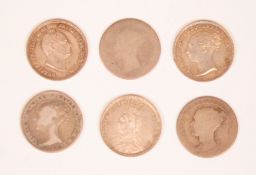 SIX 19TH CENTURY SILVER 4d COINS