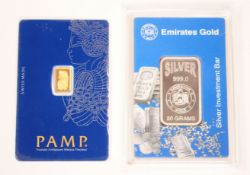 1G FINE GOLD BULLION BAR & SILVER EXAMPLE