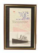 RMS TITANIC INTEREST - MILLVINA DEAN AUTOGRAPH FROM VALERIE LEON'S COLLECTION