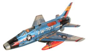 VINTAGE TINPLATE FRICTION MOTOR SUPER SABRE JET PLANE