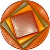 LEA STEIN GEOMETRIC LAYERED BAR & GEOMETRIC SQUARE ROUNDLE CELLULOID BROOCHES
