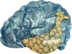 LEA STEIN PEACOCK CELLULOID PEACOCK BROOCH