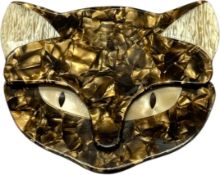 LEA STEIN CAT FACE CELLULOID BROOCH