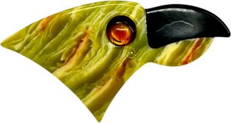 LEA STEIN TOUCAN CELLULOID BROOCH