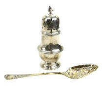 GEORGE III HALLMARKED SILVER BERRY SPOON & A SILVER SUGAR SIFTER