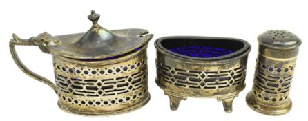 THREE PIECE HALLMARKED SILVER WITH GLASS LINED CRUET SET