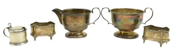 HALLMARKED SILVER SUGAR & CREAMER SET AND A SILVER CONDIMENT SET