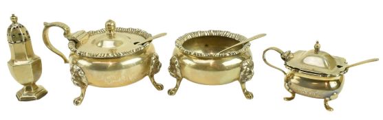 A 20TH CENTURY HALLMARKED SILVER TWO-PIECE CRUET SET & A VICTORIAN PEPPERETTE