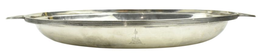 GEORGE III HALLMARKED SILVER TWIN-HANDED ARMORIAL SERVING DISH