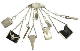 VICTORIAN HALLMARKED SILVER EIGHT-CHAIN CHATELAINE