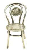 CHINESE SILVER MINIATURE CHAIR WITH KWANG TUNG CASH COIN