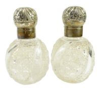 PAIR OF VICTORIAN HALLMARKED SILVER & CRYSTAL PERFUME / SCENT BOTTLE