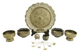 EARLY 20TH CENTURY INDIAN POSSIBLY KUTCH SILVER TRAY & BOWLS