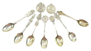 TWO 1940S SILVER MEDAL & SEVEN MILITARY CRESTED SILVER SPOONS